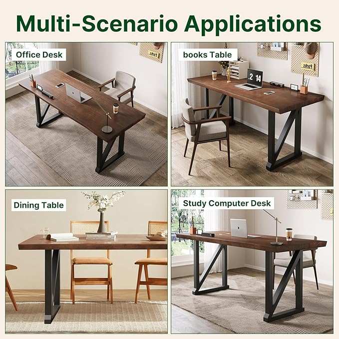 Solid Wood Rustic Style 47-inch Computer Desk - Large Office Desk for Home Office, Modern and Simple Design, Ideal for Study, Writing, Dining
