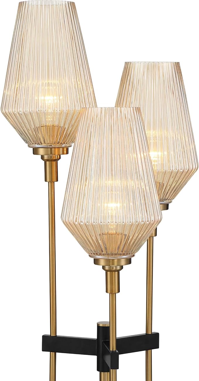 Possini Euro Design Axiom Modern Console Table Lamp 39" Tall Brass Gold Black Metal Champagne Ribbed Glass Shade for Bedroom Living Room House Home Bedside Nightstand Office Entryway Kids Family