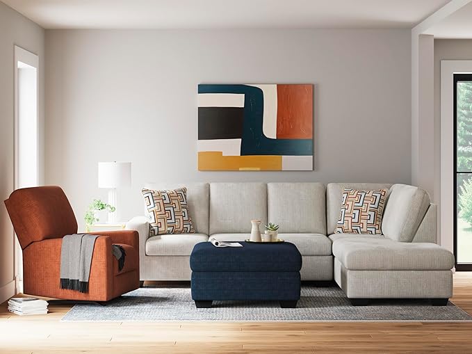Signature Design by Ashley Aviemore Casual L-Shaped 2-Piece Sectional with Chaise and Loose Seat Cushions, Accent Pillows Included, 110" Wide, Light Gray