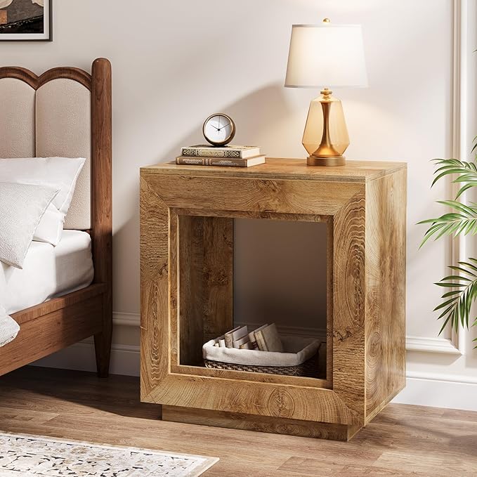 Tribesigns Rustic Brown End Table, 24" Side Table with Storage Shelf, Farmhouse Style Nightstand Bedside Table (1, Natural)