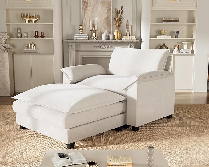Homall 40" Modular Sectional Sofa, Single Sofa Couch with Reversible Ottoman, DIY Combination Chenille Deep 1-Seat Cloud Couch for Living Room, Apartment (White, Single Sofa Chair)