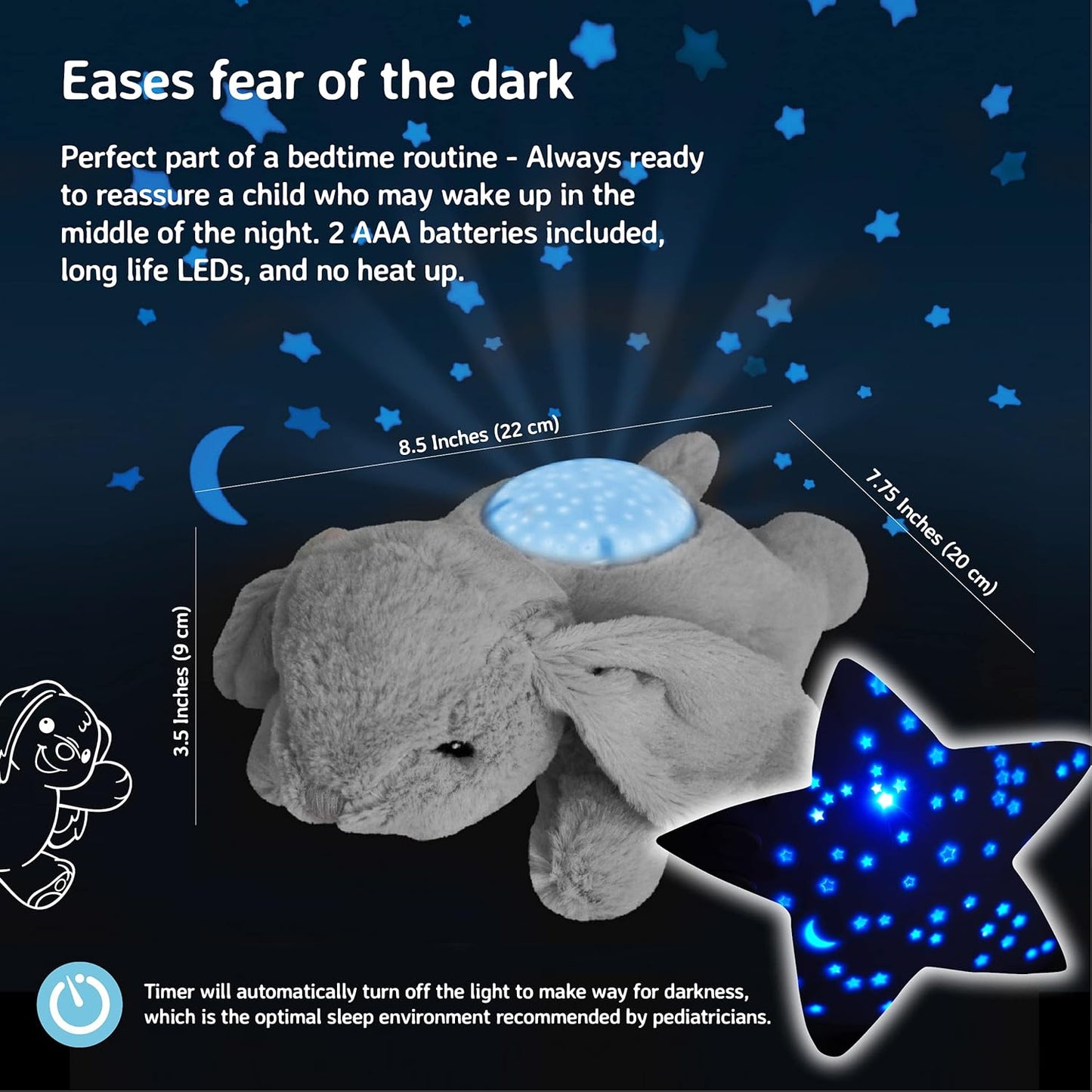 Cloud B Dream Buddies Benny The Bunny - The Soothing Mini Baby Night Light Kids Love | Star Projector Sleep Aid with Gentle Lights and Auto Shut Off | Newborn Essentials Baby Toys