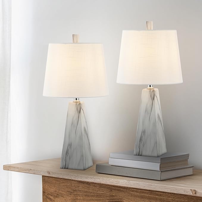 JONATHAN Y JYL1037A-SET2 Owen 20.5" Resin LED Table Lamp Contemporary, Office, Living Room, Family Room, Dining Room, Bedroom, Hallway, Foyer, White Marble Finish (Set of 2)