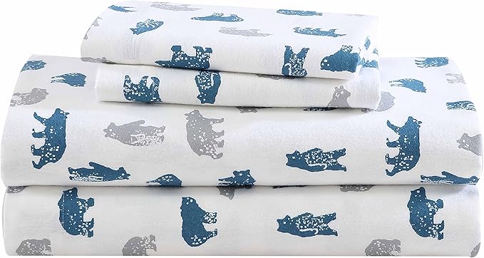 Eddie Bauer- Twin Sheet Set, Cotton Flannel Bedding Set, Brushed for Extra Softness, Cozy Home Décor (Bear Mountain Grey, Twin)