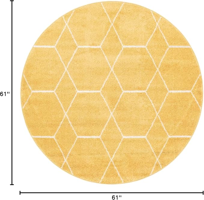 Unique Loom Trellis Frieze Collection Area Rug - Geometric (5' 1" Round Yellow/Ivory)