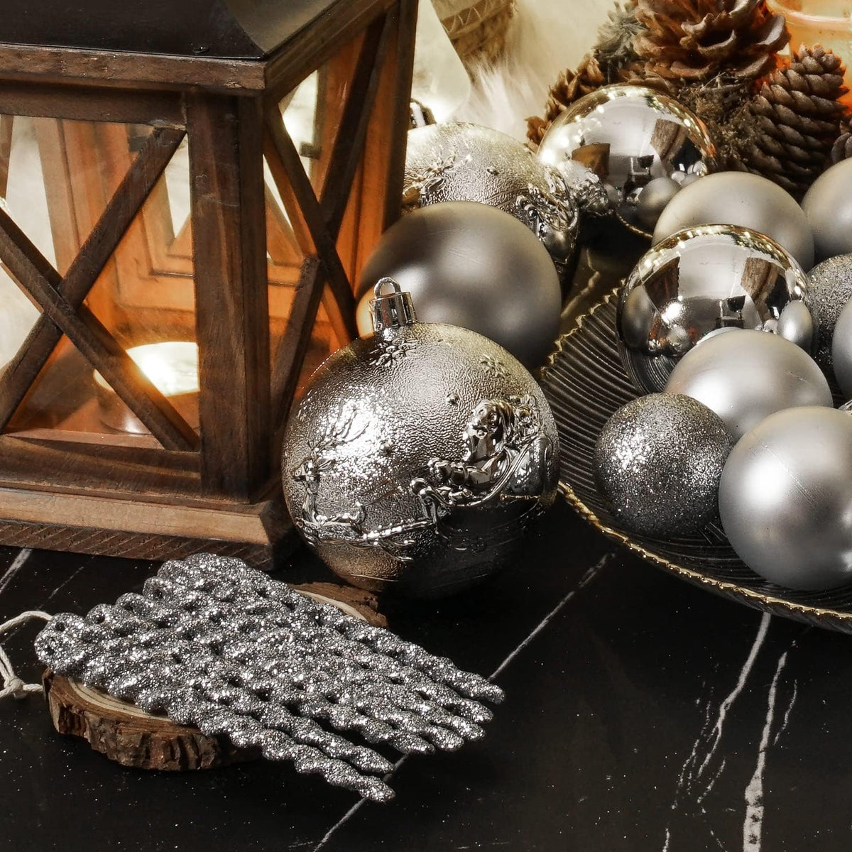 Christmas Ball Ornaments for Christmas Decorations - 41 Pieces Xmas Tree Silver Shatterproof Ball Ornaments with Hanging Loop for Holiday and Seasonal Decoration