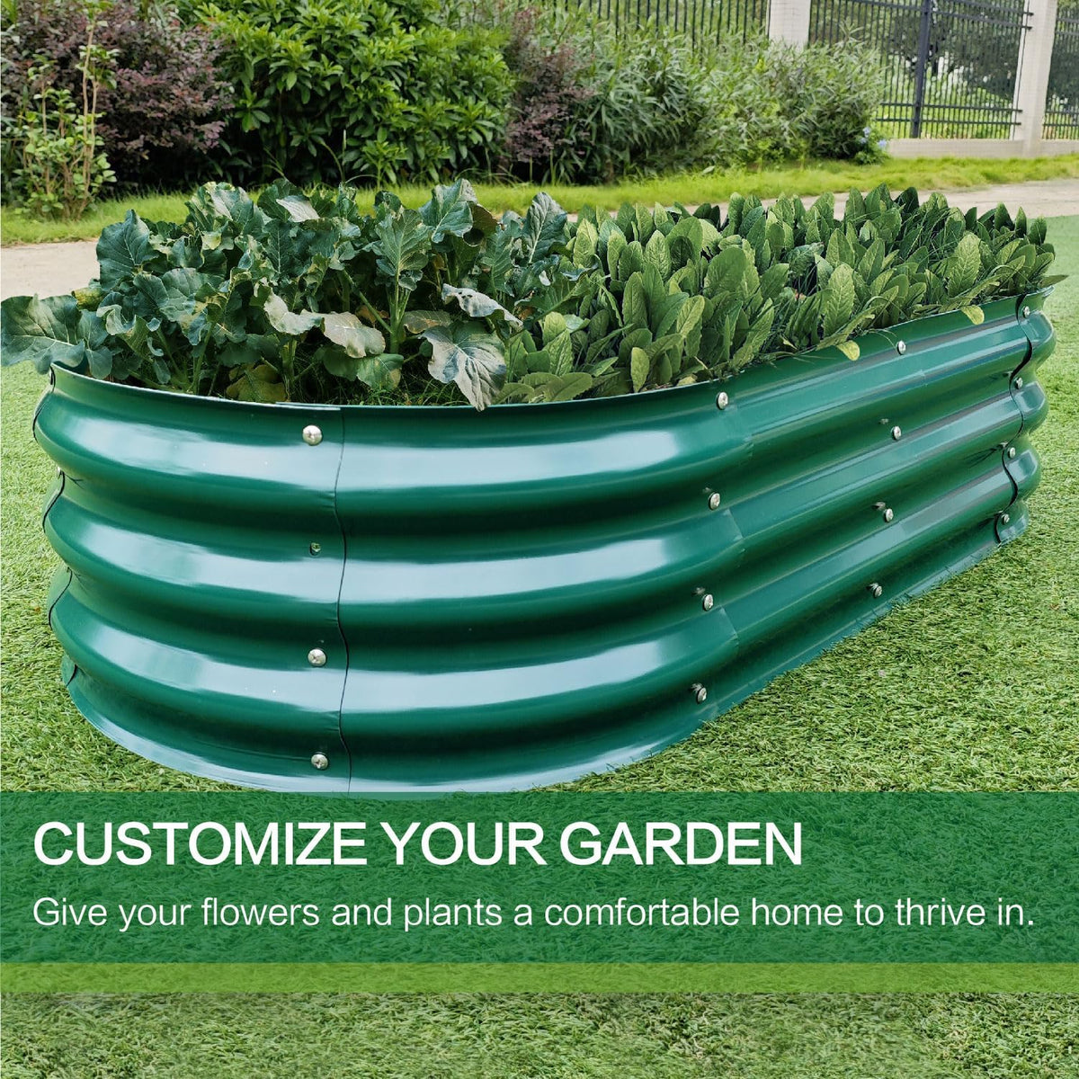 Gardmax Galvanized Raised Garden Bed, Lightweight Planter Boxes Outdoor with Easy Assembly, Large Garden Bed for Vegetables, Fruits, Flower Dark Green 8FT