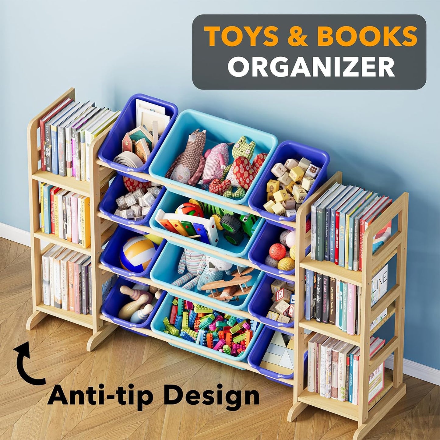 SpaceAid Toy Storage Organizer with 6 Shelves and 12 Bins, Toy Organizers Storage Bookshelf, Kids Bin Shelf Toys Box Bookcase for Bedroom Playroom Organization Room Decor, Blue and Navy Blue