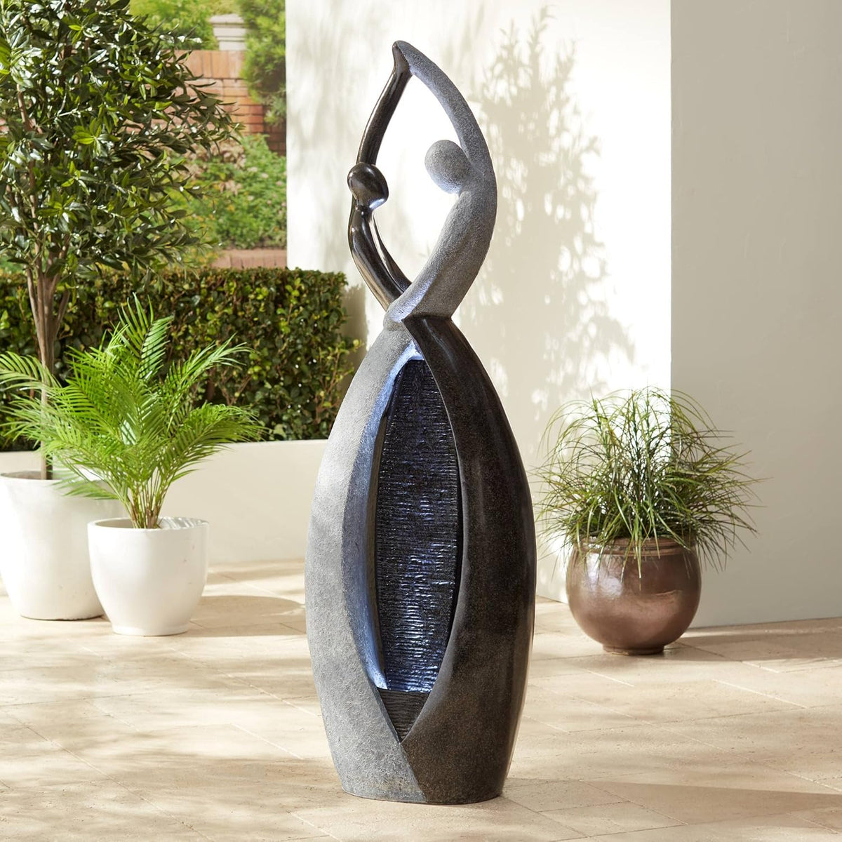 Dancing Couple 57" High Large Modern Indoor Outdoor Decor Faux Stone Floor Fountain with Light LED Standing Waterfall Tall Water Feature for Outside Garden Patio Yard Backyard Porch - John Timberland
