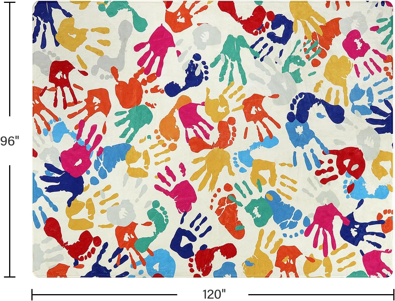 STARUIA Large Kids Rug for Playroom, 8'x10' Handprints and Footprints Colorful Rug for Classroom, Non-Slip Washable Rugs for Nursery, Soft Throw Carpet Indoor Playmat for Kids Room Dorm Bedroom