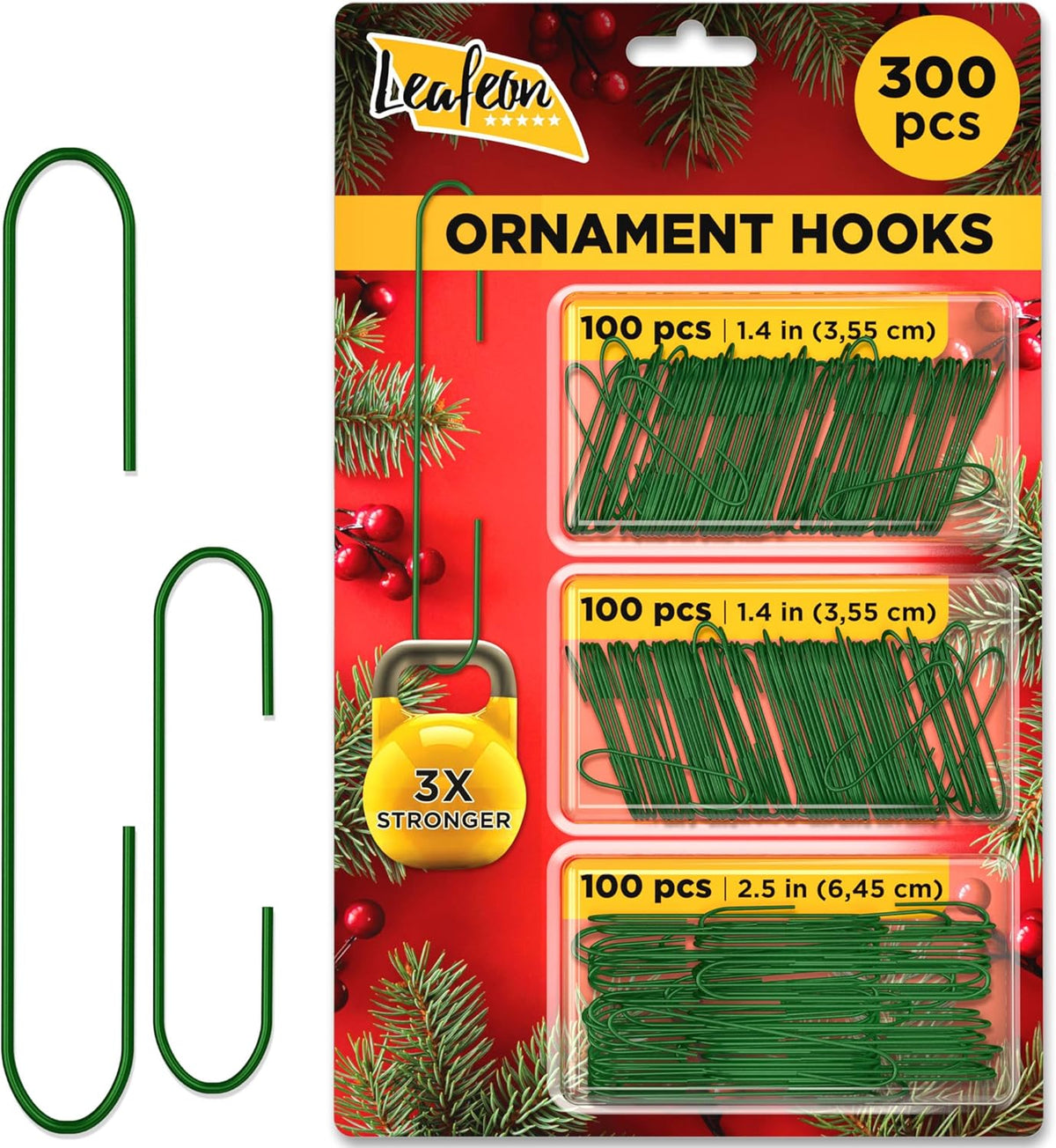 Leafeon 300 Pack Christmas Ornament Hooks for Christmas Tree Decoration – The Best Holiday Ornament Hangers (Green)