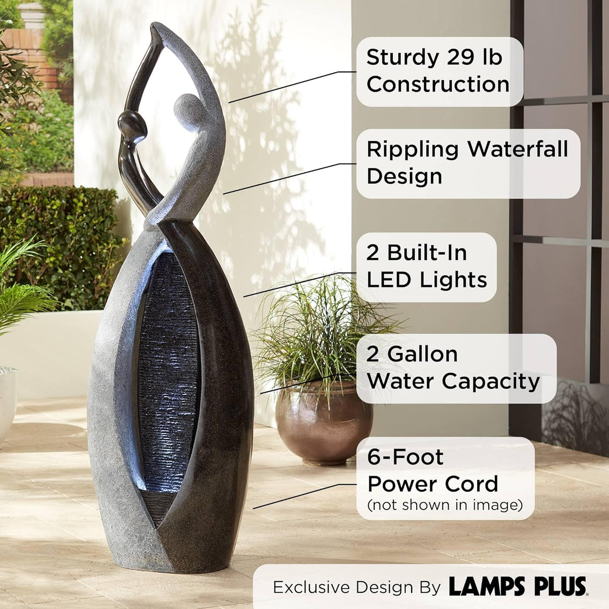 Dancing Couple 57" High Large Modern Indoor Outdoor Decor Faux Stone Floor Fountain with Light LED Standing Waterfall Tall Water Feature for Outside Garden Patio Yard Backyard Porch - John Timberland