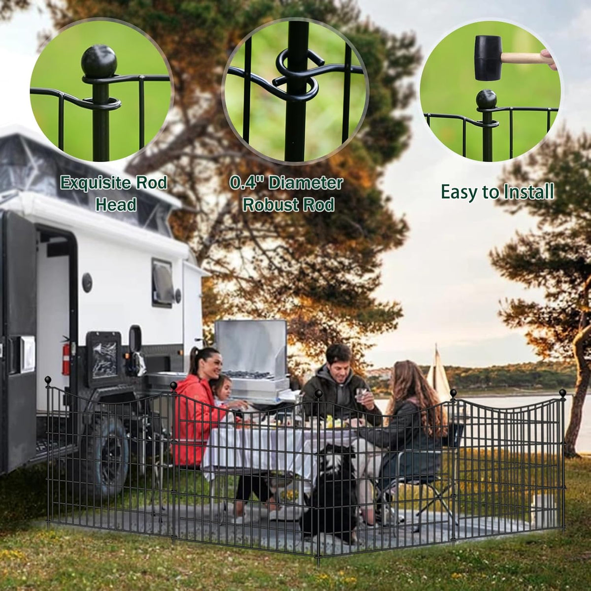 5 Panels No Dig Dog Fence Outdoor for Yard, 32 in(H) X 12 ft(L) Decorative Tall Garden Fence Animal Barrier, Rustproof Metal Wire Garden Edging and Borders, Temporary Fencing Stakes