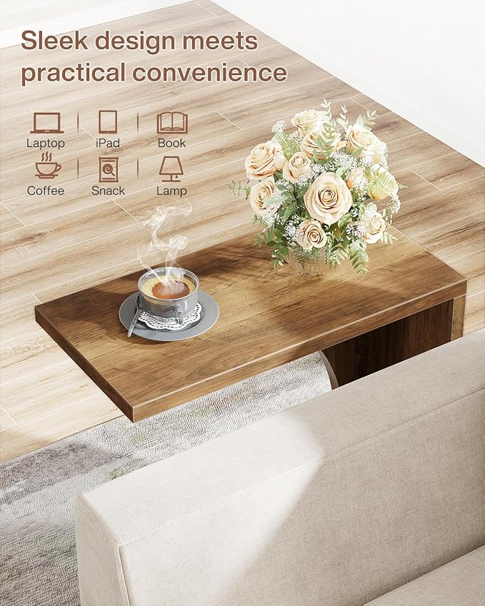 Tribesigns C-Shaped End Table for Couch, Sofa Side Table, C Table for Small Space, Living Room, Bedroom (2, Rustic Brown)
