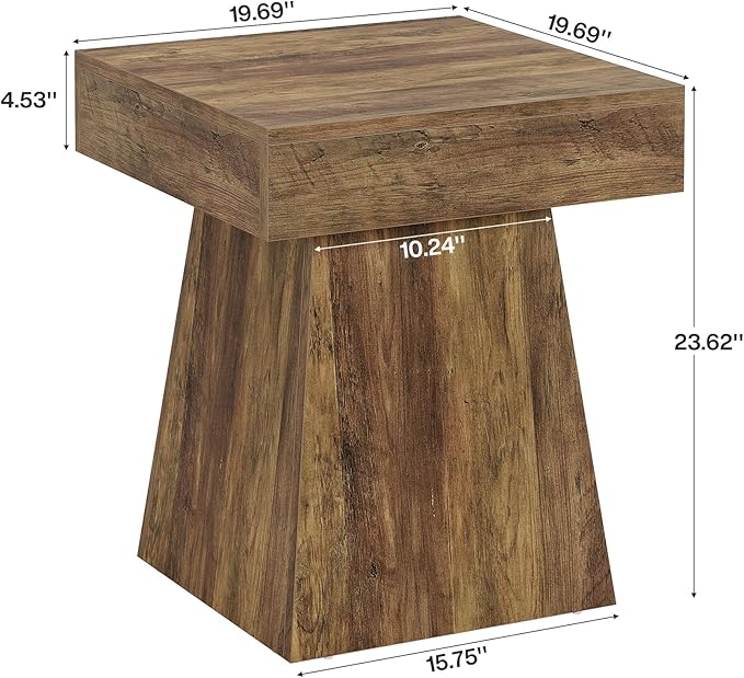 Tribesigns Small End Table Set of 2, Rustic Square Side Table with Wide Base, Farmhouse Small Nightstand Beside Bed, Next to Armchair, for Living Room, Brown