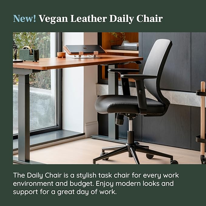 Branch Daily Chair - Vegan Leather Office Chair with Swivel, Lumbar Rest, and Adjustable Armrests - Comfortable Seating for Improved Posture and Productivity - Black