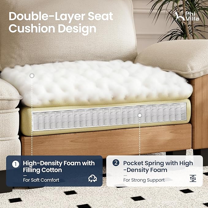 PHI VILLA Indoor Modular Sectional Couches Sets, 2-Piece Armless Sofa Set, 2-Seater Upholstered Couch for Living Room Small Spaces, Chenille Fabric, Beige