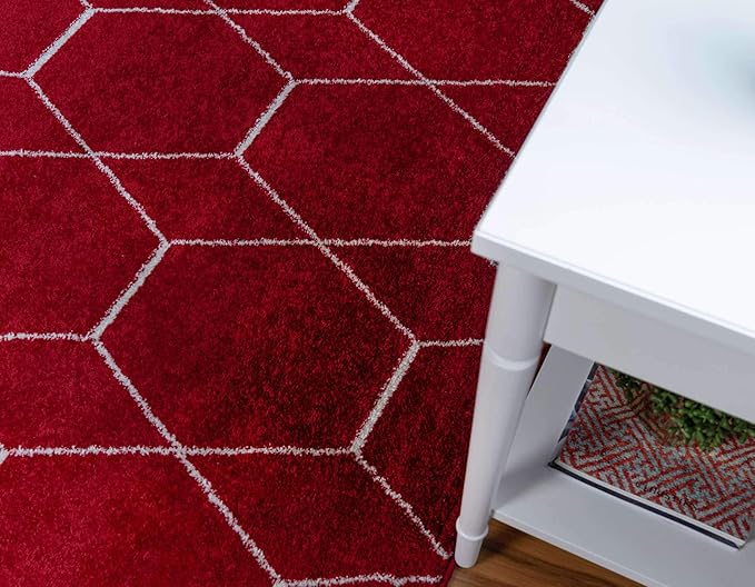Unique Loom Trellis Frieze Collection Area Rug - Geometric (2' x 8' 8" Runner, Red/ Ivory)