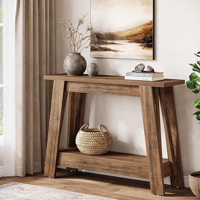 Tribesigns 41.3" Farmhouse Console Table, 2-Tier Wooden Entryway Table with Storage, Rustic Narrow Behind Couch for Living Room, Hallway, Foyer, Rustic Brown