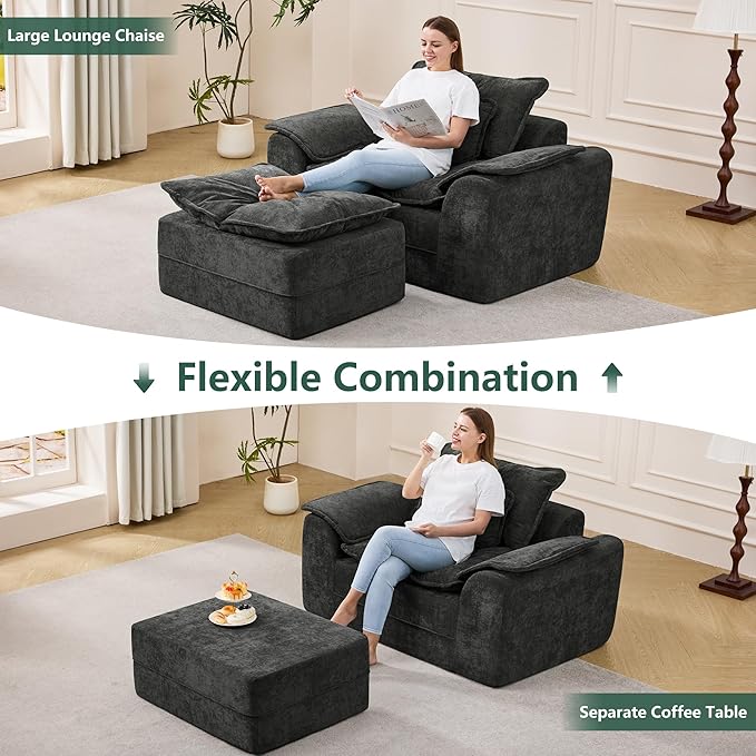 Hobestluk Cloud Single Sofa Memory Foam Couch with Deep Seat L Shaped Sofa with Removable Cover Large Couch for Living Room (Dark Grey, Single Sofa)