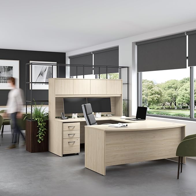 Bush Business Furniture Studio C 72W Computer Desk with Wire Management and Modesty Panel in Natural Elm, Professional Table for Home Office and Corporate Office