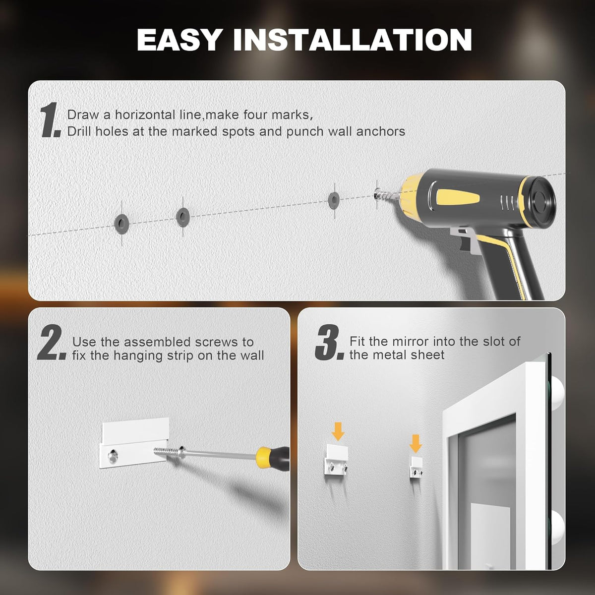 Hasipu LED Bathroom Mirror with Lights, 59" x 30" Hollywood Wall-Mounted Bathroom Mirror with 24 Dimmable Bulbs, 3 Colors Modes, Touch Control, Anti-Fog, Memory Function, Shatter-Proof, ETL Listed