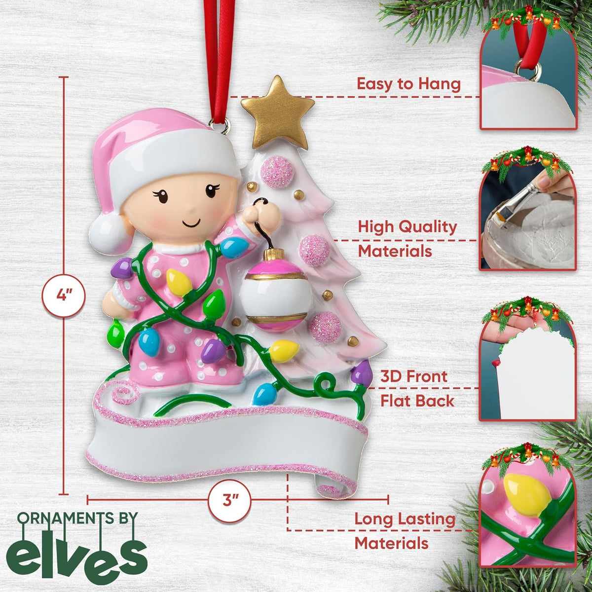 Personalized 2nd Christmas Ornament 2025 | Custom Name & Year | Baby Girl Toddler Decorating Tree with Ornaments | Cute Keepsake for Granddaughter, Babys First, Second, 3rd, Baby's Little Great Kids