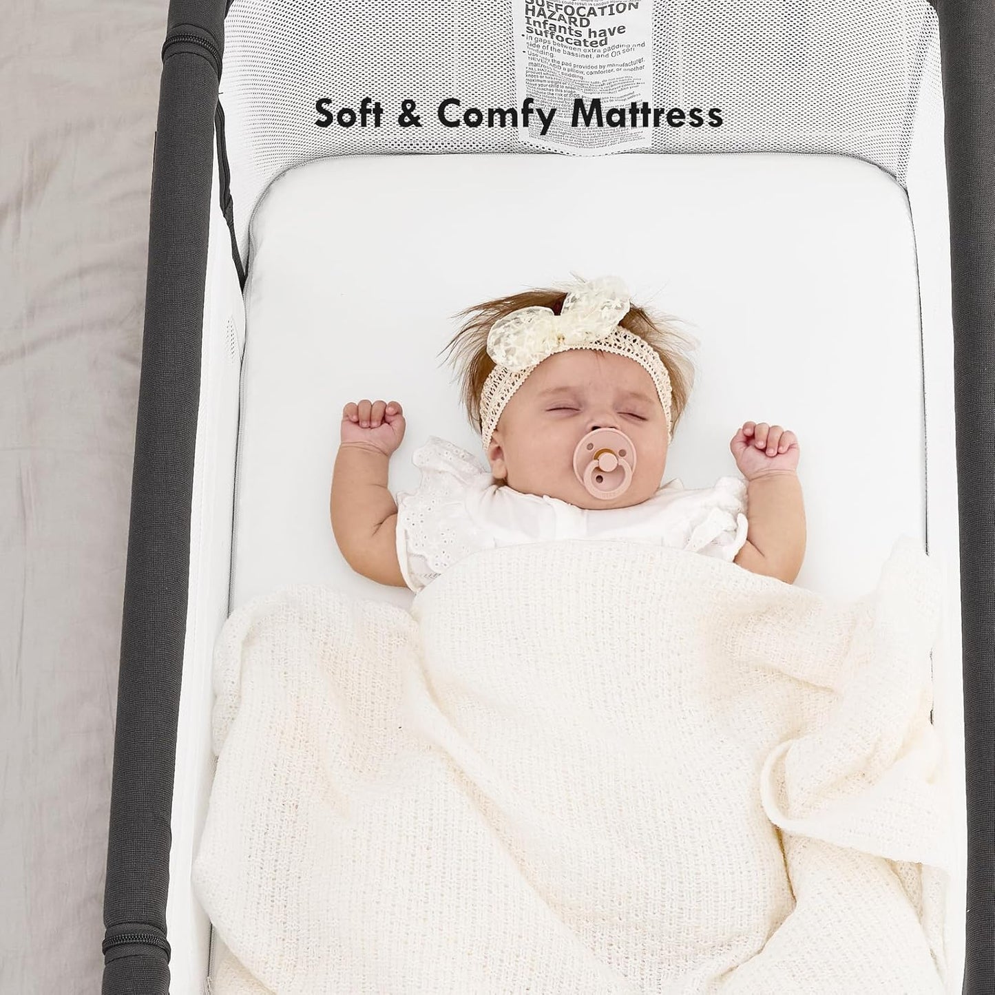 Baby Bassinet Bedside Sleeper,3-in-1 Rocking Bassinet for Baby with 6-Level Height Adjustable, 4 Wheels & Breathable Mesh Walls, Portable Bedside Crib with Mattress for Newborn