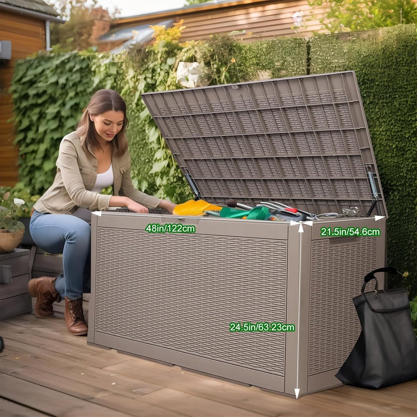 Vixzen 100 Gallon Waterproof Deck Box – Outdoor Storage Organizer for Patio & Garden,Grey