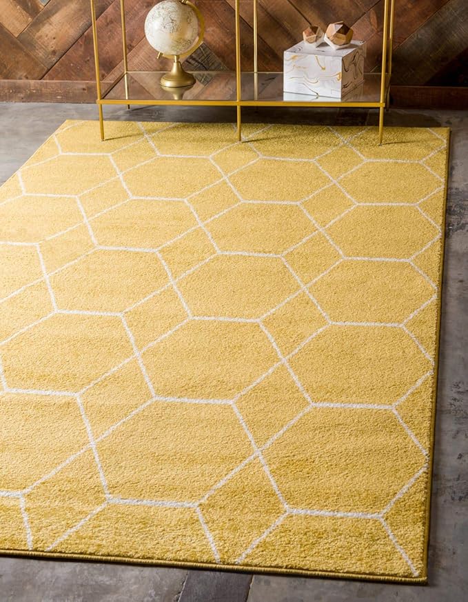 Unique Loom Trellis Frieze Collection Area Rug - Geometric (10' x 14' 1", Yellow/ Ivory)