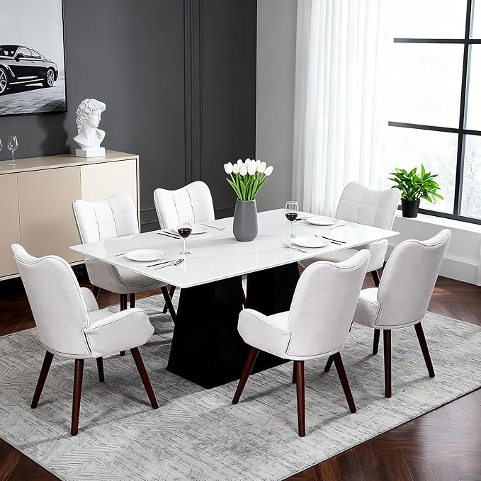 Modern Dining Room Chairs, Mid Century Upholstered Kitchen Chairs with Back Support and Solid Wood Legs, Accent Dinner Chair for Kitchen, Dining Room, Living Room, Restaurant, White