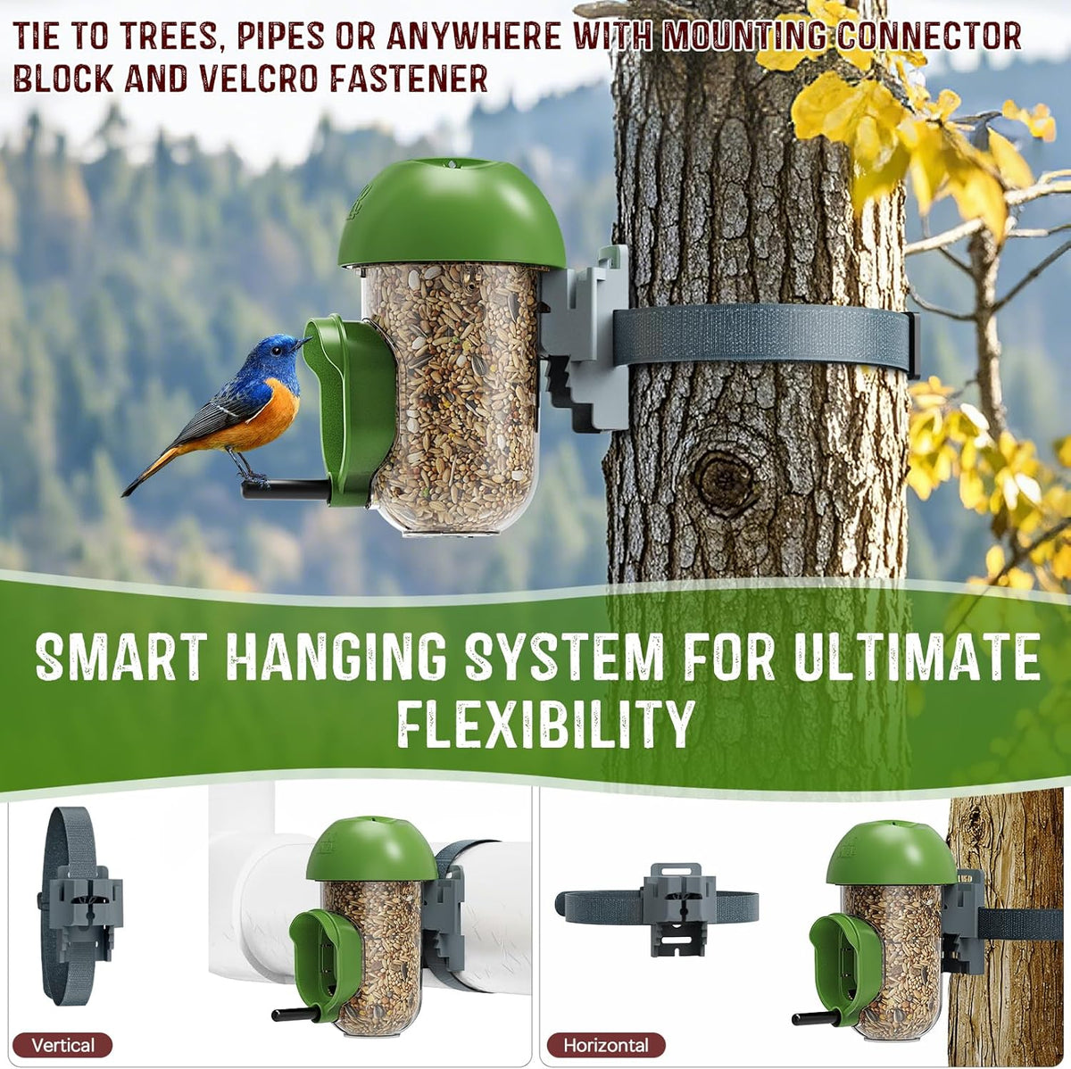 LONA Bird Feeders for Outdoors, Tube Feeder Weatherproof with Multiple Hanging Methods, Wild Bird Feeding Silo for Outside, 1 Port