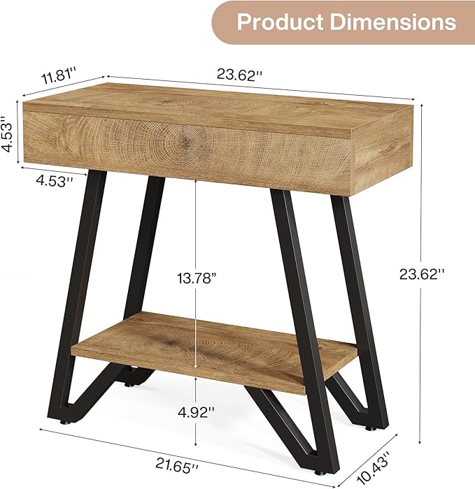 Tribesigns End Side Table for Living Room, Narrow Couch Arm Side Table with Storage Shelves, Small Bedside Nightstand for Bedroom, Small Spaces, Natural