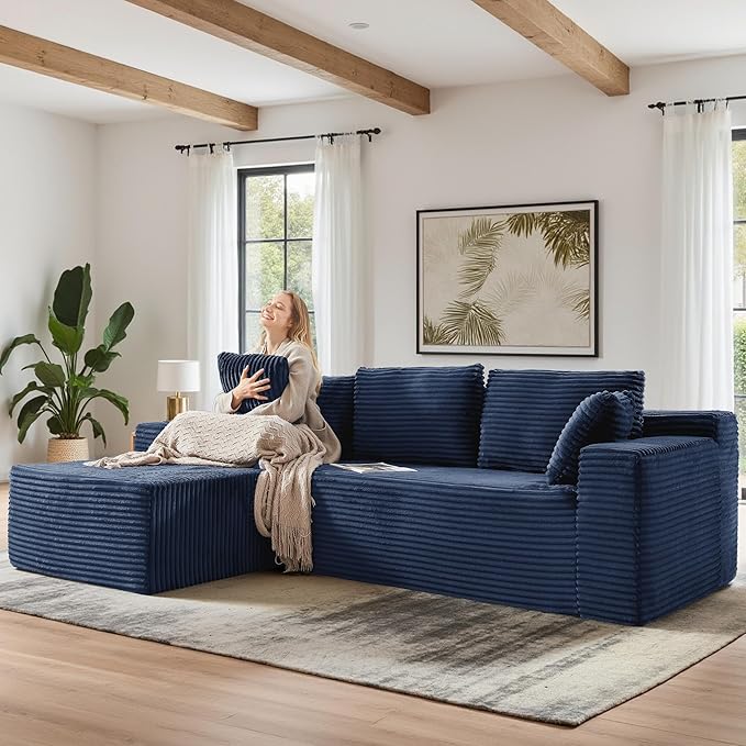 105" Sectional Couches for Living Room Cloud Couch Sofa with L-Shape Upholstered Boneless Couchs Modern Modular Sectional Couch with Chaise (Blue, 105''W Left Facing Chaise)