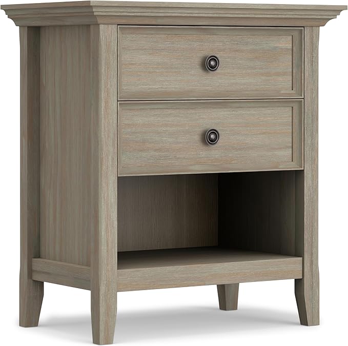 SIMPLIHOME Amherst SOLID WOOD 24 Inch Wide Traditional Bedside Nightstand Table in Distressed Grey, For the Living Room and Bedroom