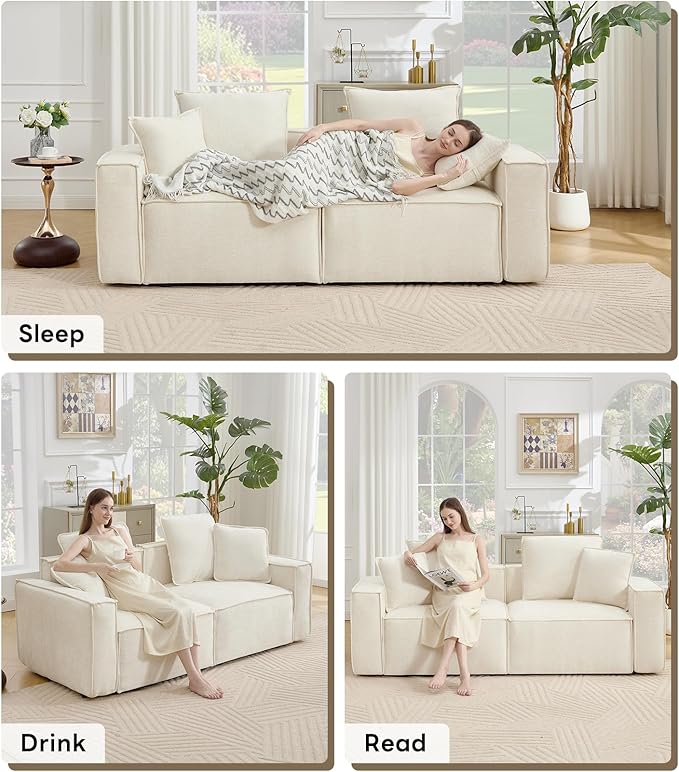 WILLOVE 78'' Modular Sectional Sofa, Chenille Cloud Couch with Wide Armrests & 4 Pillows, Deep Seat Couches for Living Room, Beige