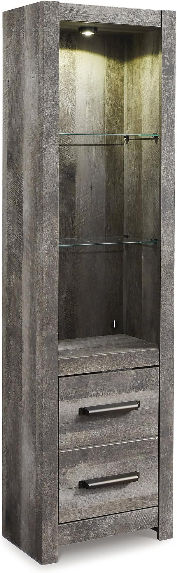 Signature Design by Ashley Wynnlow Rustic 4-Piece Entertainment Center for TVs up to 72" with Electric Fireplace, LED Lighting and Adjustable Temperature, Gray