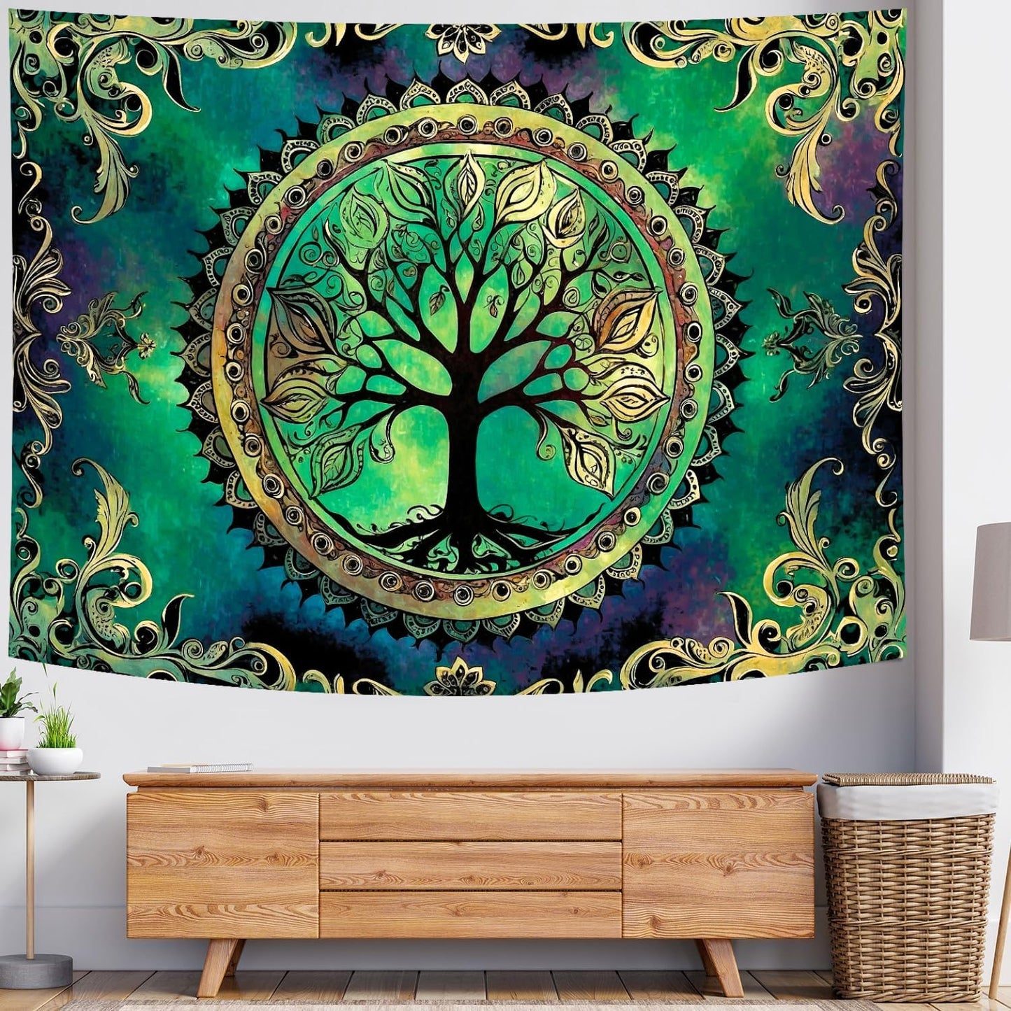 Delur Tree of Life Tapestry Green Nature Bohemian Mandala Spiritual Tapestry Wall Hanging Mystical Landscape Hippie Psychedelic Headboard for Bedroom Living Room Home Decor (70.8" x 92.5")