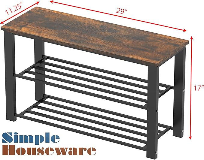 Simple Houseware Wood Top Shoe Storage Bench for Entryway, Rustic Brown