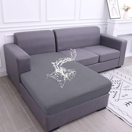 hyha Waterproof Sectional Couch Covers, Non Slip Sofa Couch Cushion Covers L Shape, Thick Stretch Jacquard Fabric, Washable Sofa Slipcovers with Elastic Bottom (1 Piece for Chaise, Middle Grey)