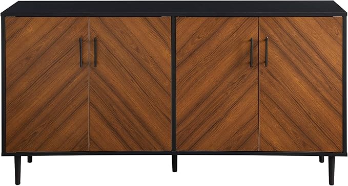 Walker Edison Caye Modern 4-Door Bookmatch Buffet-Sideboard for Storage, 58 Inch, Acorn Bookmatch/Black