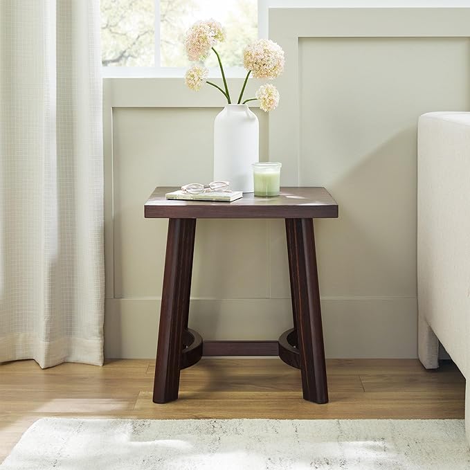 Walker Edison Colt Modern Farmhouse Solid Wood Square Side Table, 18 Inch, Espresso