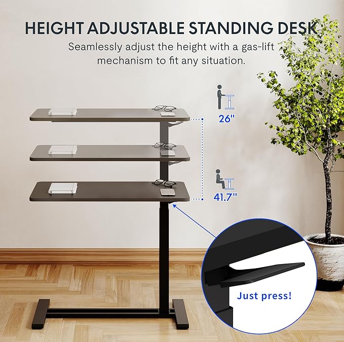 FLEXISPOT Height Adjustable C Table with Wheels, Mobile Snack Side End Table Sofa Couch Bedside Table Laptop Rolling Cart TV Tray Night Stand Small Space Side Table,(27.6" W x 15.7" D,Black)