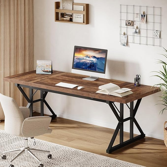 Tribesigns 70.86-Inch Large Executive Desk, Industrial Home Office Computer Desk, Simple Long Writing Study Table Business Furniture (Brown/Black)