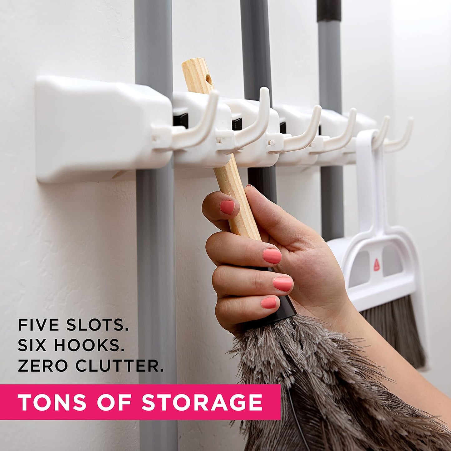 EXTRA GRIP Mop & Broom Holder Wall Mount - Wall Hanging Garden Tool & Utility Closet Organizer, Mop & Broom Hook, Broom Hanger Wall Mount, Mop Broom Organizer, Wall Mounted Broom Rack Mop Storage