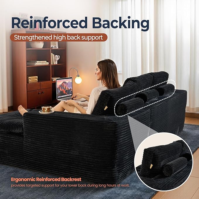 106" Oversized Couch Sofa, L Shape Couches for Living Room, No Assembly Required Corduroy Sectional Sofas with Right Facing Chaise for Home Apartment