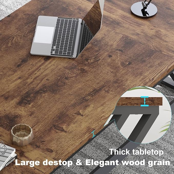 LVB 70.8" Computer Desk, Industrial Extra Long Wood Home Office Desk, Large Rustic Modern Metal Workstation Pc Study Writing table, Dual monitor Double Work Executive Desk for Two Person, Rustic Brown