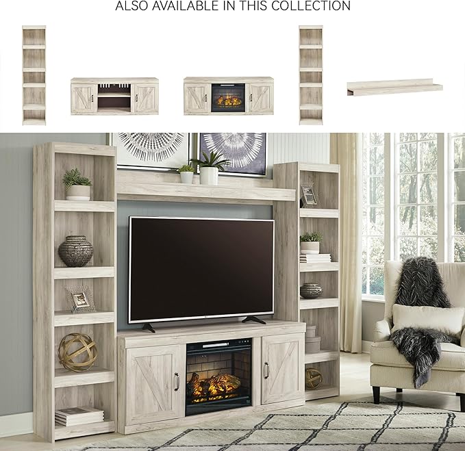 Signature Design by Ashley Bellaby Farmhouse 60" TV Stand with Electric Fireplace for TVs up to 69", Whitewash