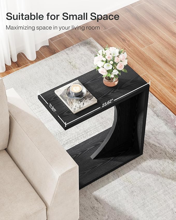 Tribesigns C-Shaped End Table for Couch, Sofa Side Table, C Table for Small Space, Living Room, Bedroom (1, Black)