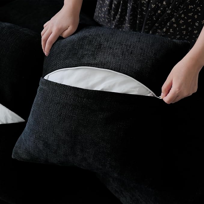 JACH 144 Inch Modular Sofa, Mid Century Modern Extra Deep Corner Seat Couch, 3-Seater Sofas for Living Room, Sectional Couches, Cozy Sofa for Apartment, Living Room (Linen Fabric, Black)